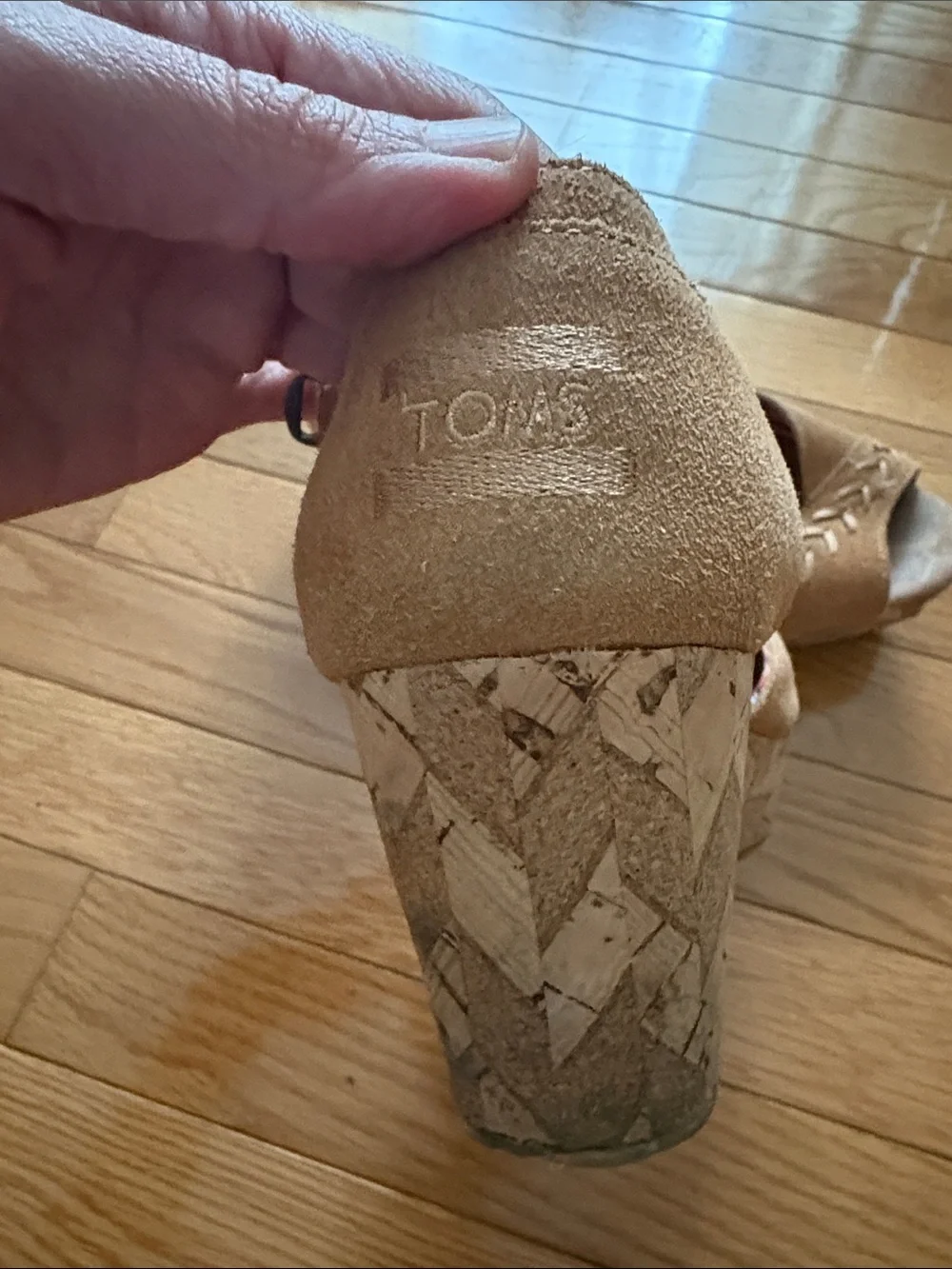 Toms Tan Leather Espadrille Wedge Sandals with Ankle Strap